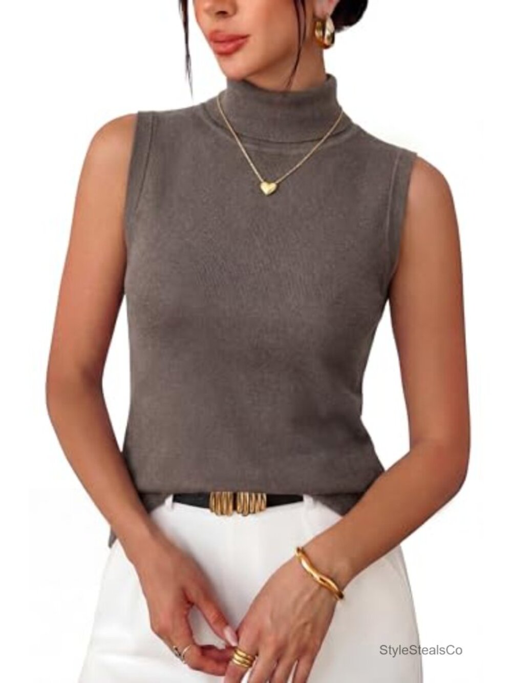 Wool Blend Slim Fit Turtleneck Tank Top Sleeveless Fall Business Casual Layering